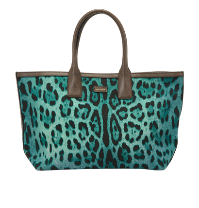 Leopard Tote, &pound;250, Handbags, Blue, Canvas, Front view